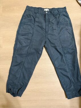 Sundance Women's Cargo Pants Relaxed Fit Boho Teal Blue Cropped  Cotton Blend